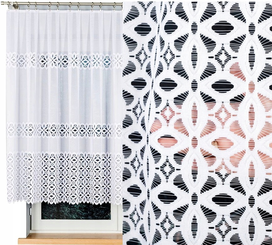 Firana żakardowa Adrianna 500x140cm prosta w kwiaty (gotowa) z obszyciem