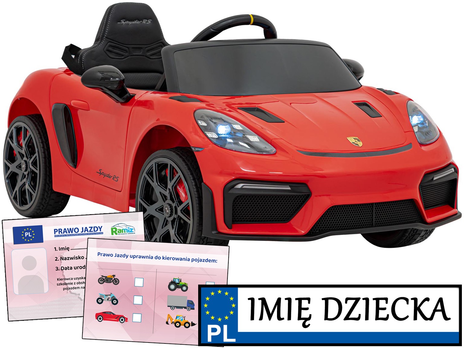Samochód autko na akumulator Porshe Spyder Rs 718 panel MP4
