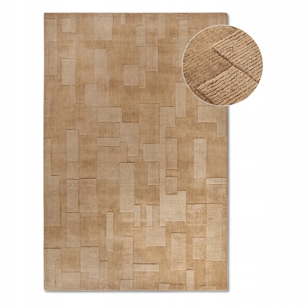 Vlnený koberec do obývačky 80x150 cm, hnedý, moderný 3D vzor