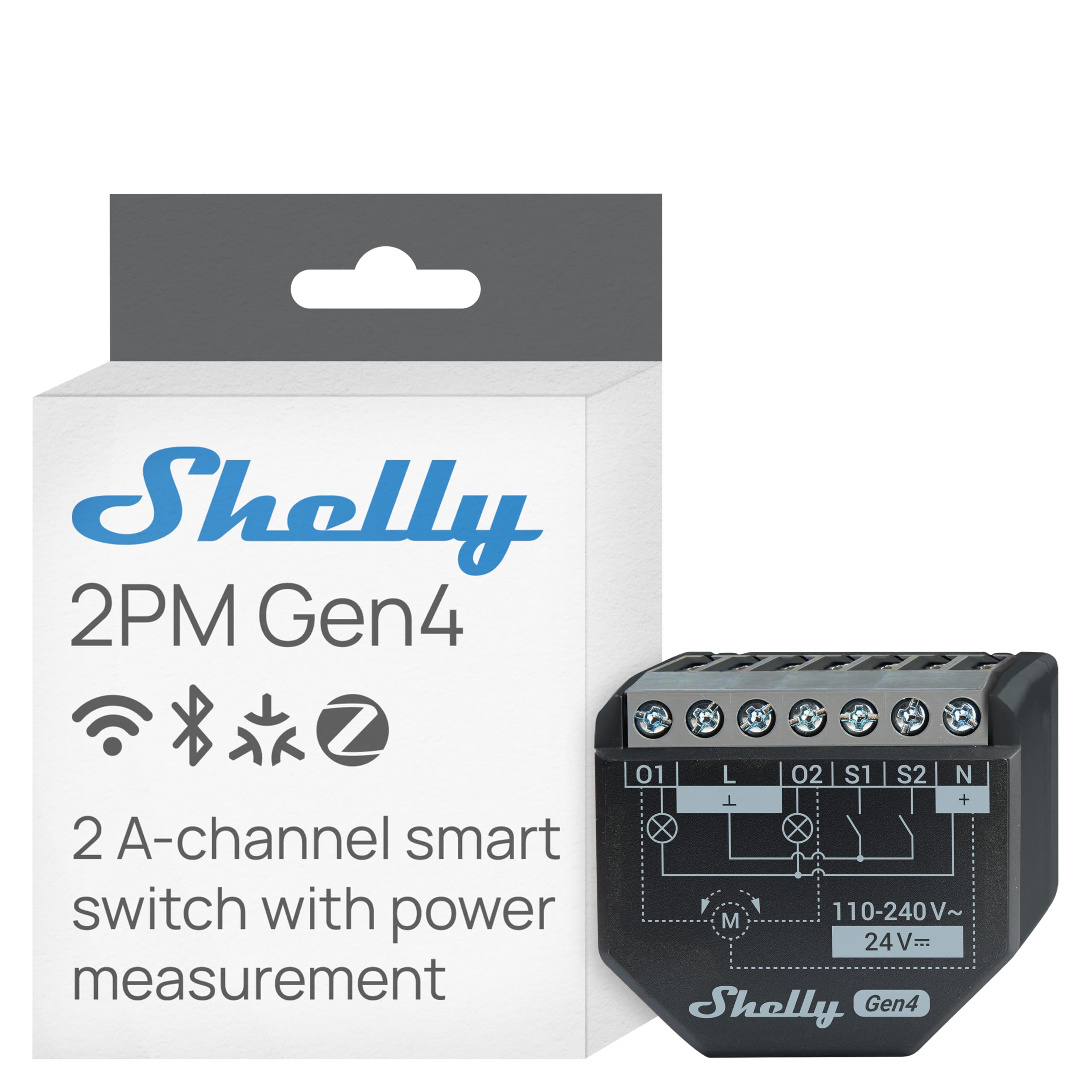 Shelly 2PM Gen4 – WiFi relé, 2 kanály, 16A, Smart Home