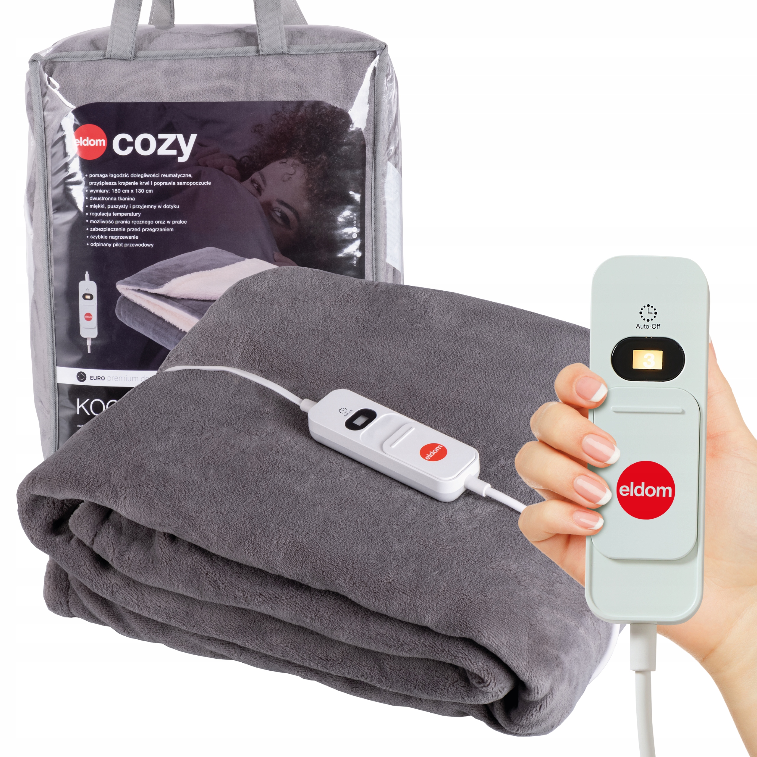 Eldom Duży Koc Elektryczny 130x160 Podgrzewany Mata Grzewcza Timer Pilot