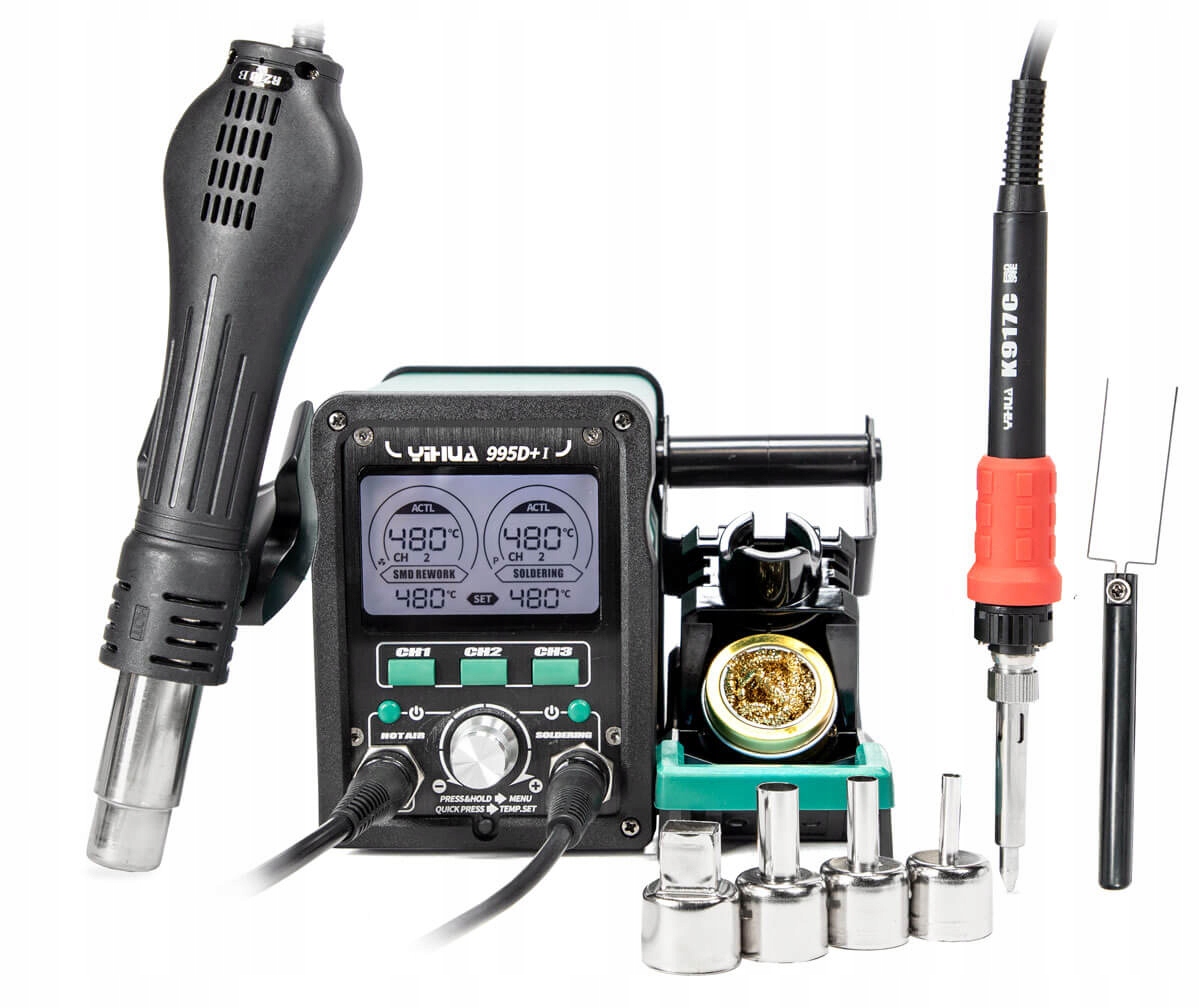 Stacja lutownicza 2w1: hot air grotowa akcesoria Yihua 995D+I 810W Pid