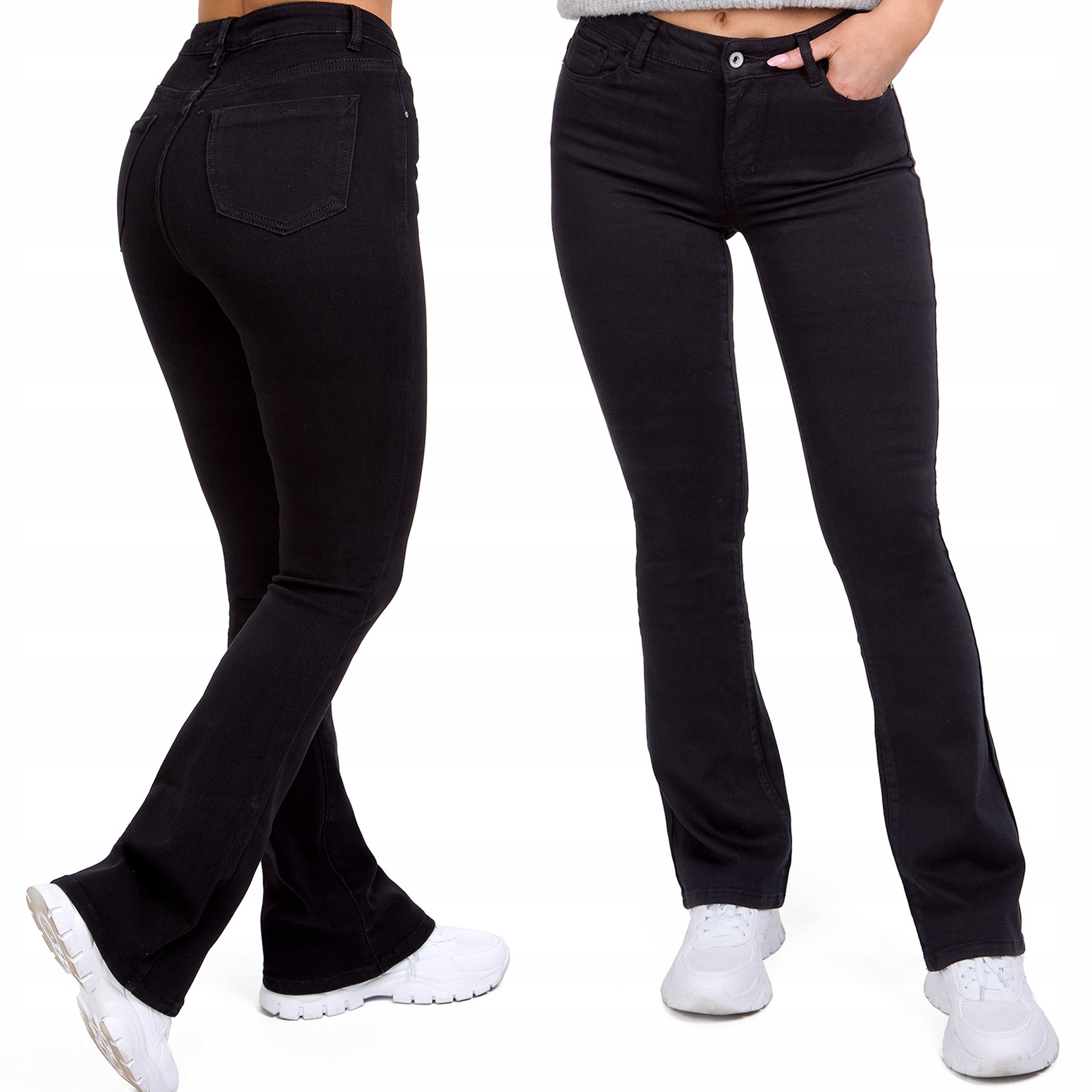Spodnie damskie dzwony Flare jeans Czarne szeroka nogawka 36/S