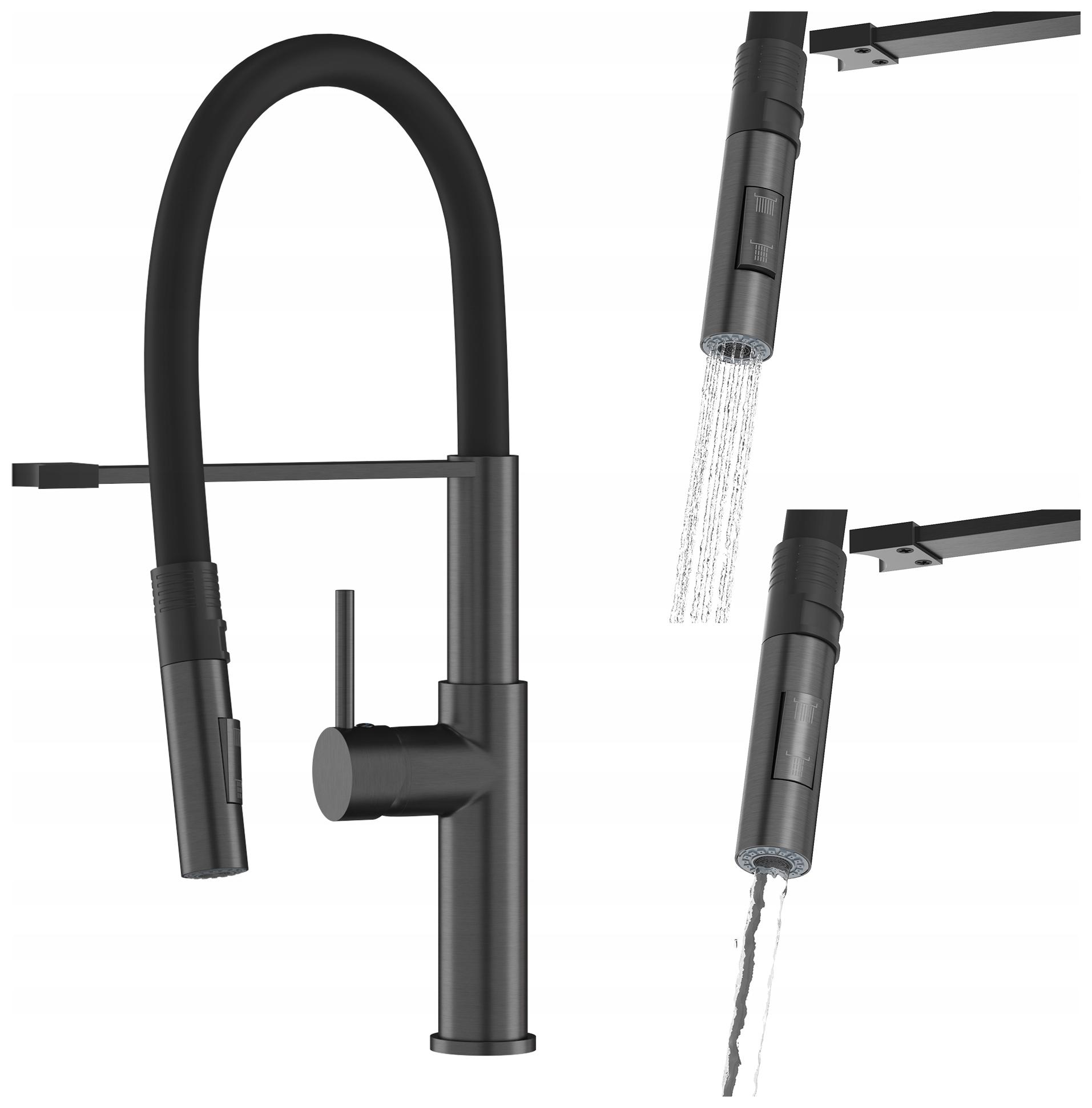 Kuchynská Batéria S Flexibilnou Výpustnou Hadicou Čierna Metalíza Gun Grey Kuchynská Soria