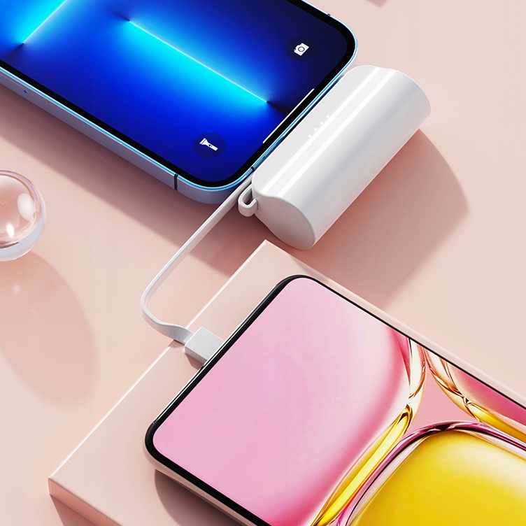 Mini power bank 5000mAh z obsługą IPHONE/TYP-C - BIAŁA Typ akumulatora litowo-jonowy
