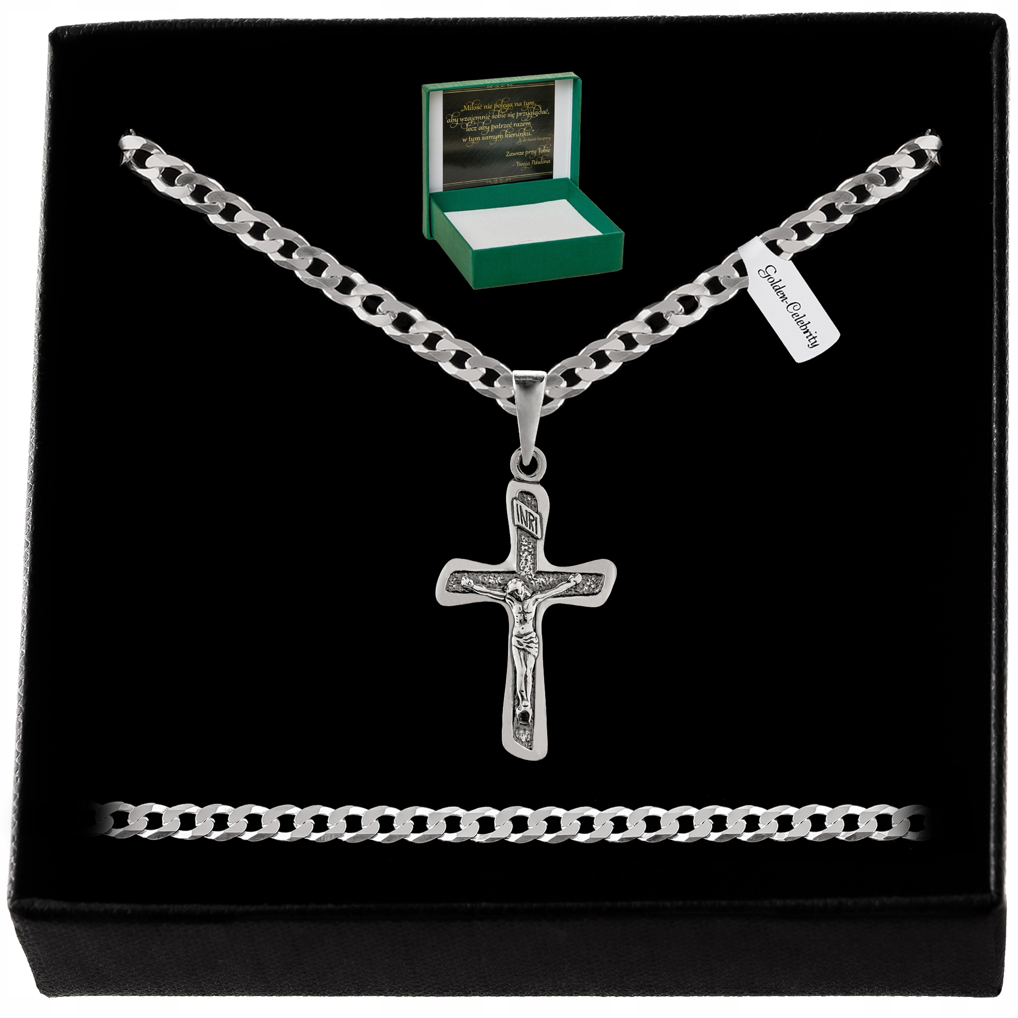 SREBRNY ŁAŃCUSZEK PANCERKA+KRZYŻYK 925 NA KOMUNIĘ