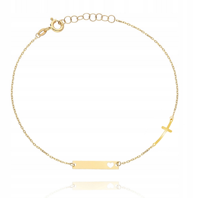 Zlatý náramek plech se srdcem křížek PR.585