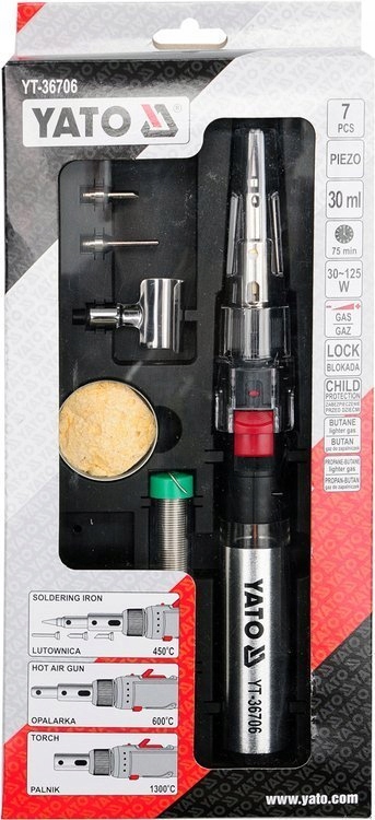 LUTOWNICA GAZOWA 3IN1 Z AKCESORIAMI YT-36706 YATO Rodzaj gazowa