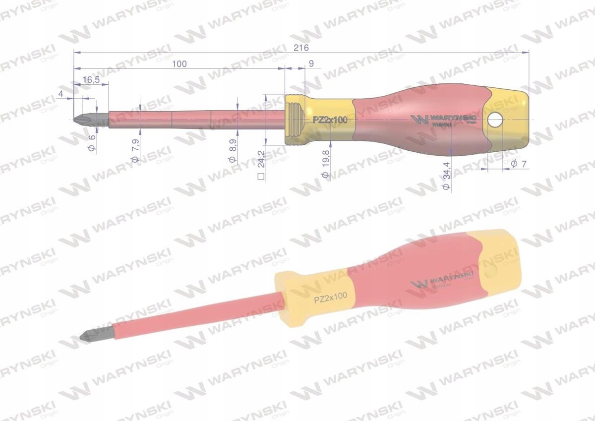 Wkrętak PZ2 100 mm. izolowany. VDE. stal S2, Waryński, WMW044 Marka Waryński