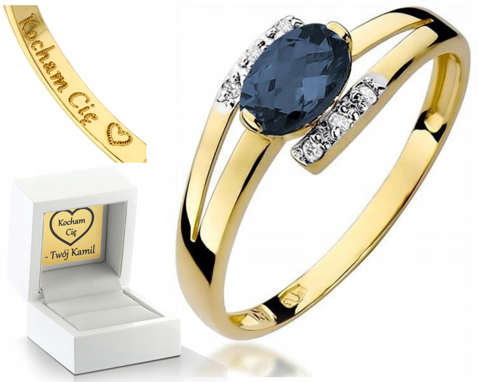 Zlatý Prstýnek Se Safírem A Brilianty 0,585