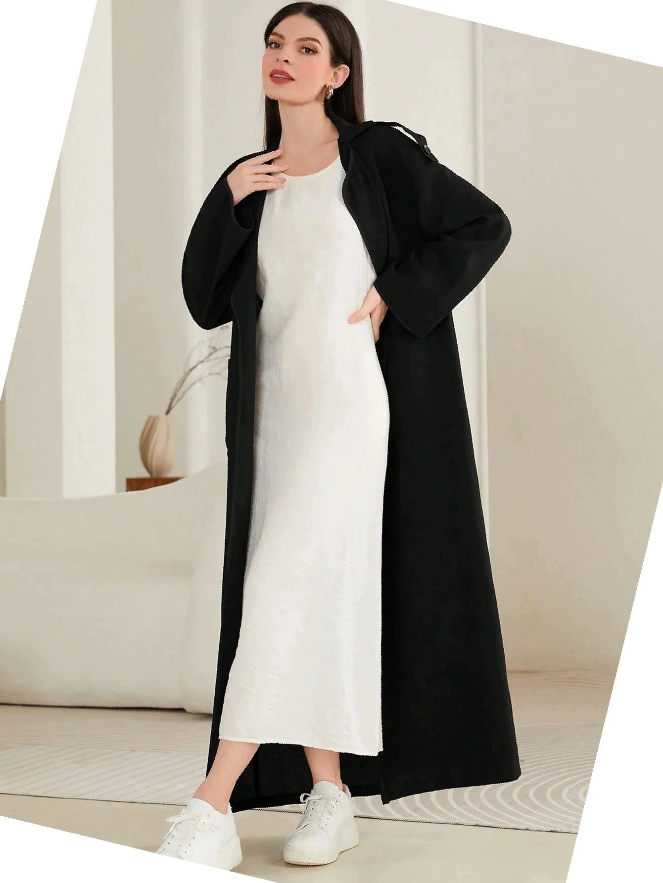 Maxi Tunika na kotníky Volná každodenní Abaya Černá Dámská XL 42
