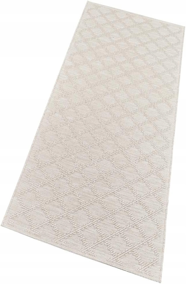 Koberec Běhoun provázkový 76 x 200 cm, háďátko tkané na chodbu, předsíň, krémová barva