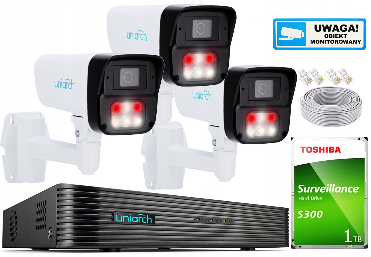 Zestaw Monitoringu Zewnętrzny 3 Kamery 3MPx IPC-B213-APF40W UNIARCH PoE LED