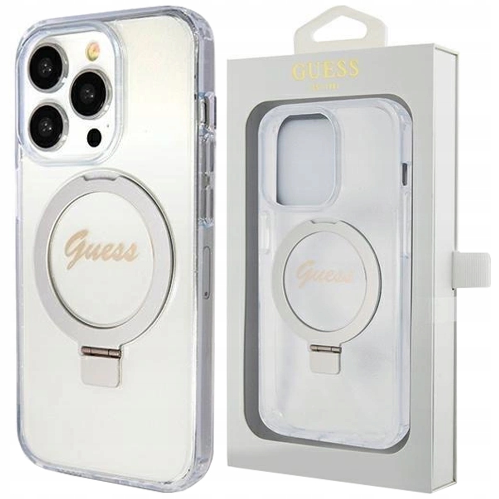 Guess Etui Case Ring Stand Script Glitter Do Magsafe Do Iphone 15 Pro 6.1