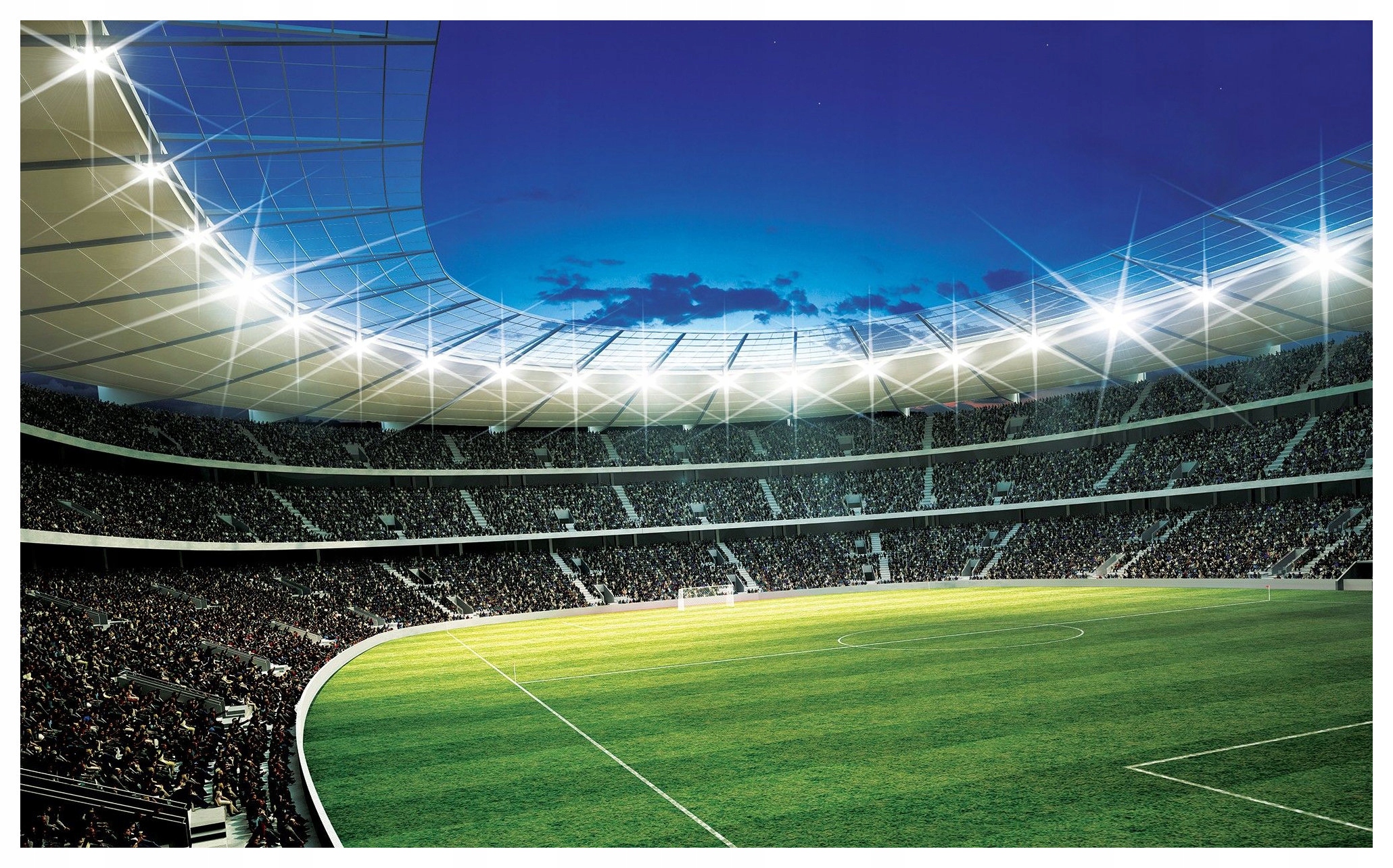 Vliesová fototapeta Fotbalový stadion zelené hřiště nebe 416x254 lepidlo