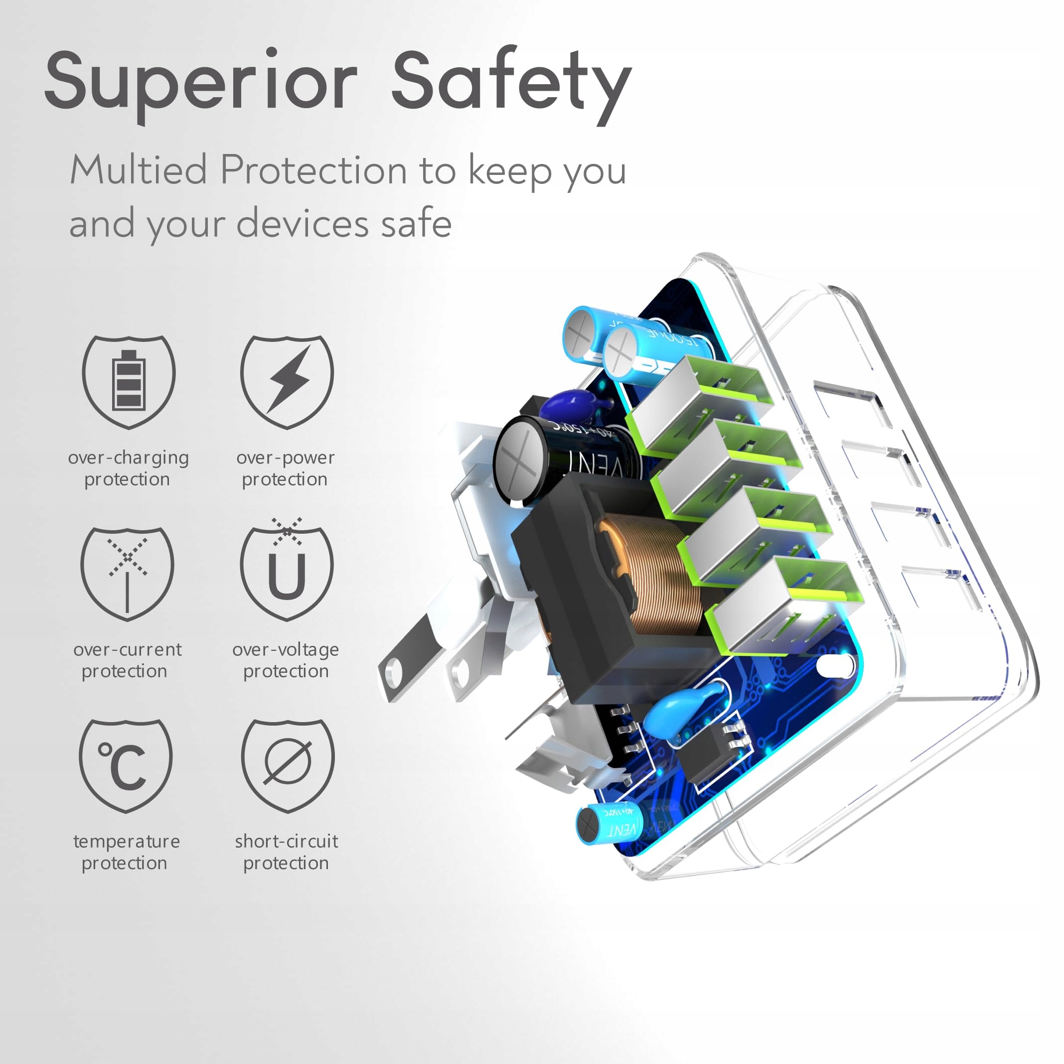 MANTO Ładowarka USB 4-Port 22W 44A Adapter Podróżny iPhone Android — miniatura 6