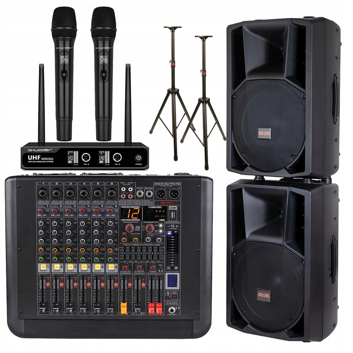 Zestaw nagłośnieniowy LNX33D Power-mikser, mikrofony statywy kable