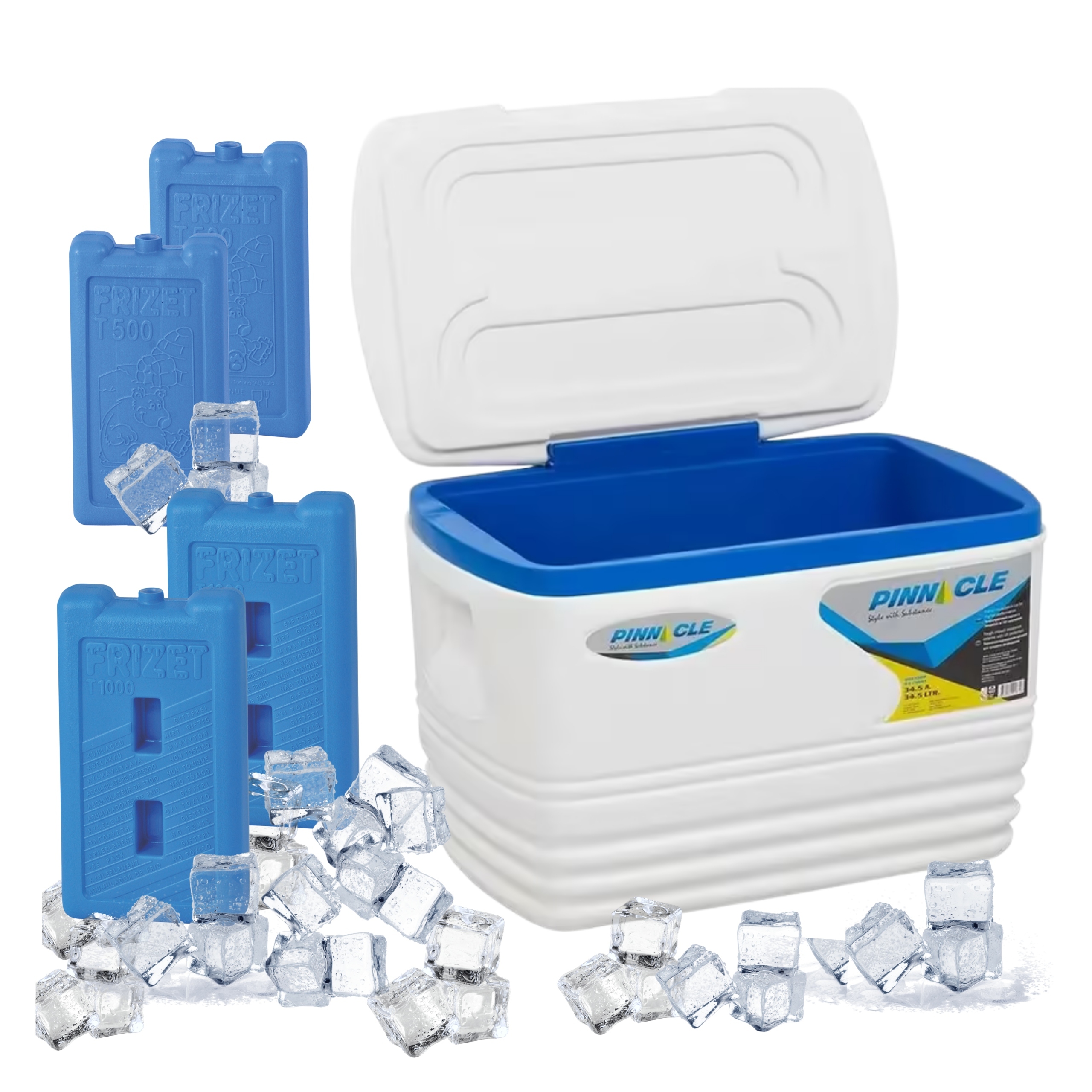 Turistická lednička 34,5L Bílá Pinnacle 4 chladicí vložky, 2x0,5L, 2x1L