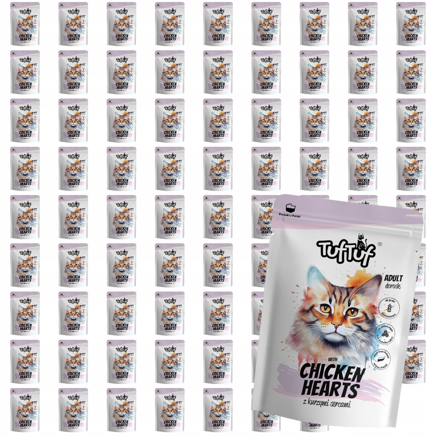 Levně Mokré Krmivo Pro Kočky TufTuf Kapsička mletý s kuřecími srdíčky 80x100 g