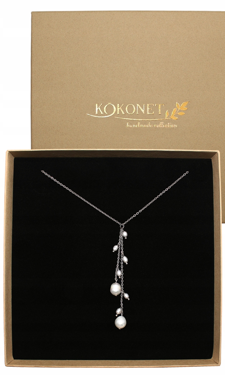 Závěsný náhrdelník kravata perly hluboký výstřih Elegantní ručně vyrobený stříbrný
