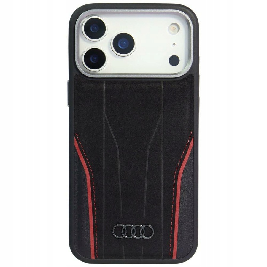 Pouzdro Audi R8 Genuine Leather MagSafe pro iPhone 17 Pro černo-červené