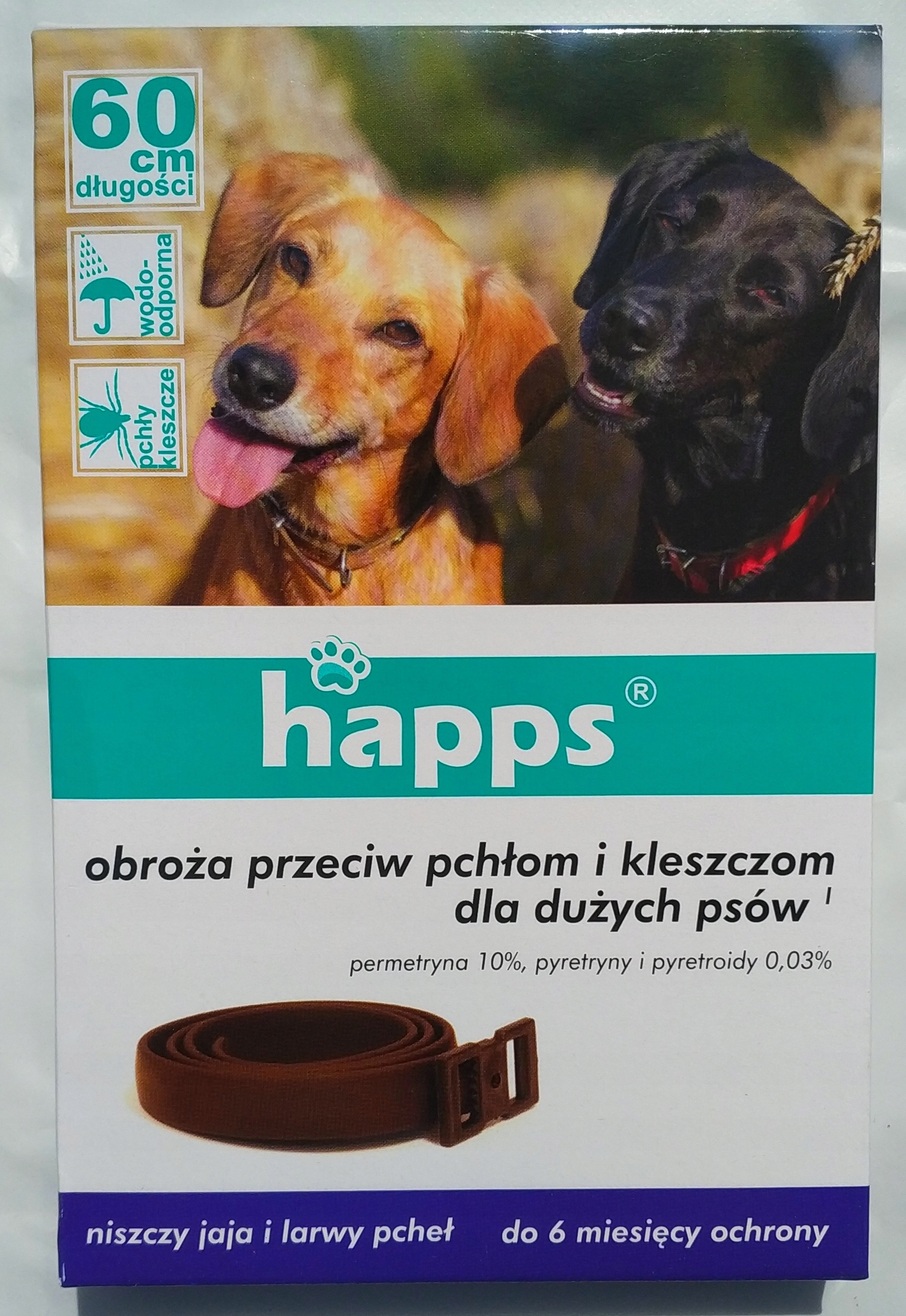 

Obroża na pchły i kleszcze dla dużych psów Happs