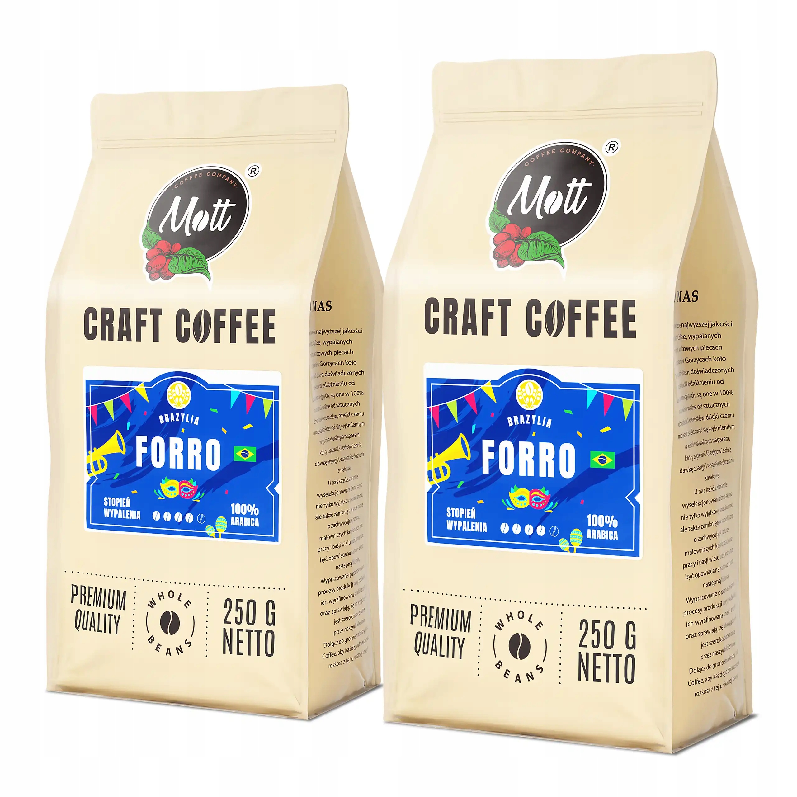 Kawa ziarnista 2x 1kg Brazylia 100% Arabica Forro Mott Coffee Do Ekspresu