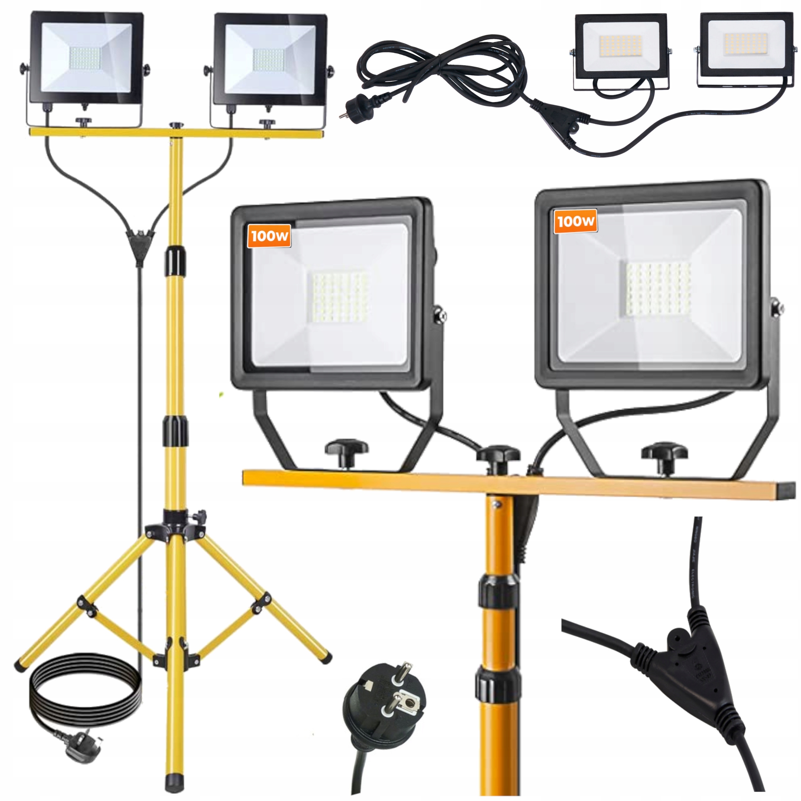 Halogen Led Stavební stativ Osvětlení 2x 100W 14000lm Lampa na stojanu