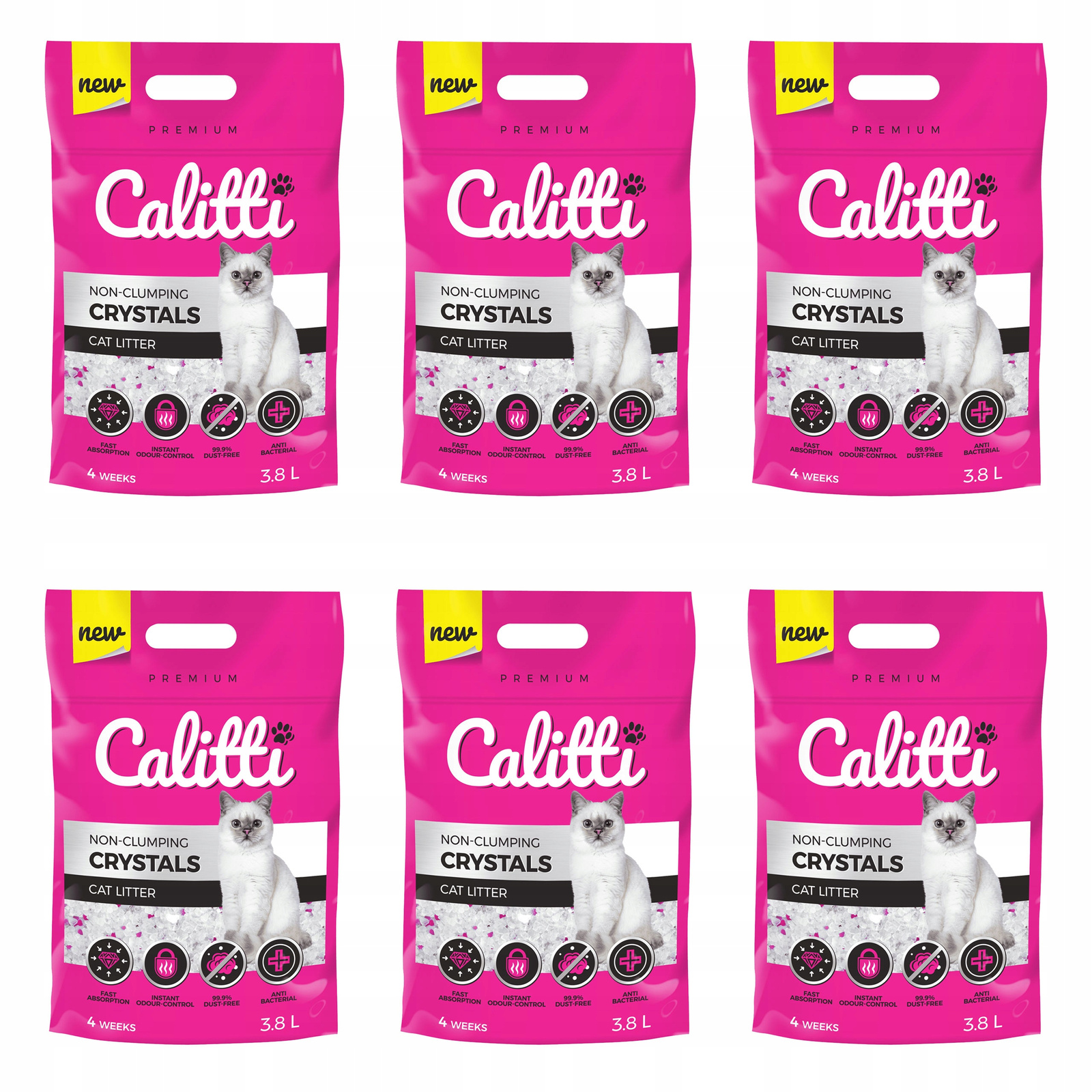 Calitti Crystals Silikonové Stelivo do kočičí toalety pro kočky 6 x 3,8 l