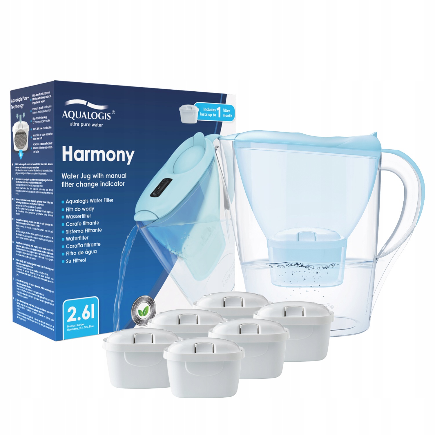 Filtrační konvice Aqualogis Harmony 2.6 6 náhradních náplní Maxtra
