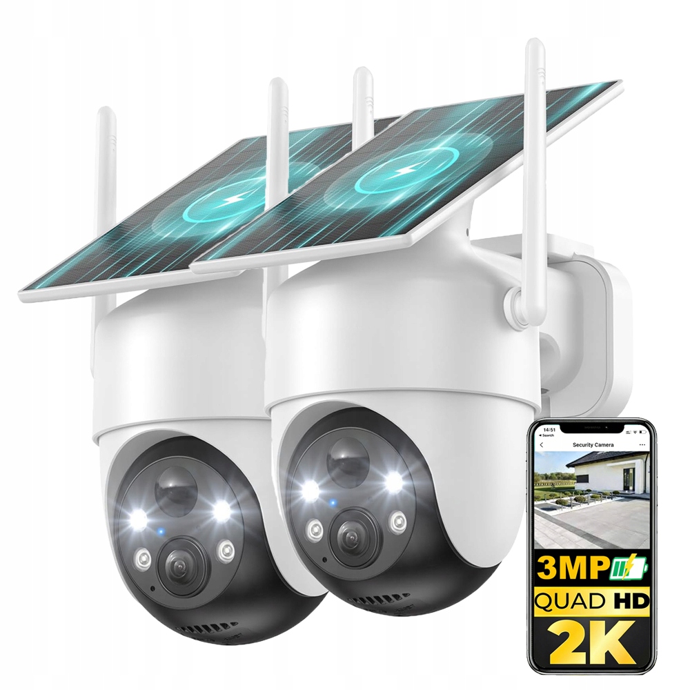 2 kusy Venkovní monitorovací kamera s akumulátorem Bezdrátová kamera