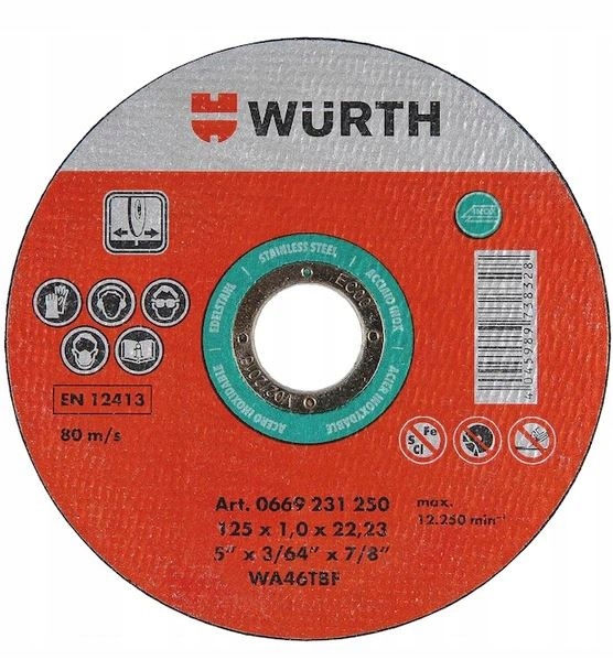 WURTH TARCZA TNĄCA DO STALI NIERDZEWNEJ 1 MM