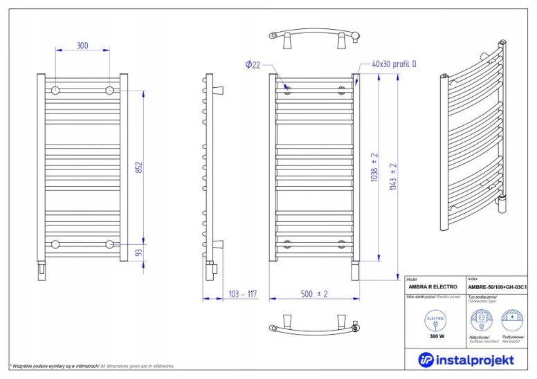 INSTAL PROJEKT AMBRA grzejnik elektryczny 50x100cm Marka Instal Projekt