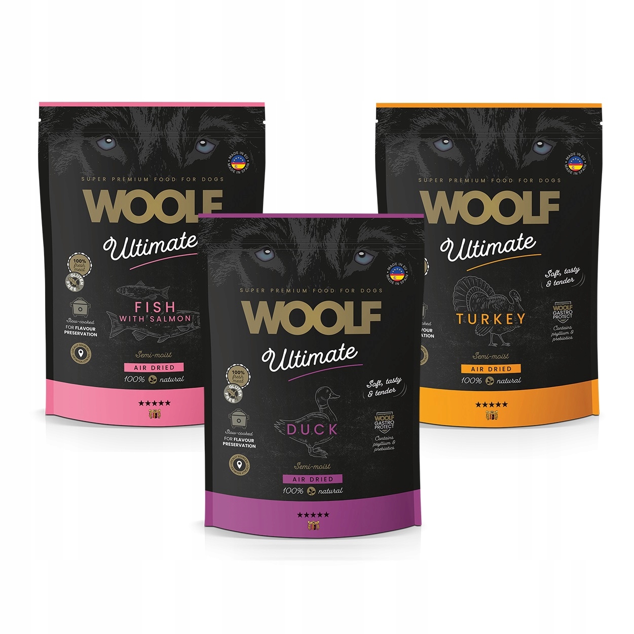 Levně Woolf Ultimate Soft krmivo pro psy Krmivo polovlhké degustační sada 3x1kg