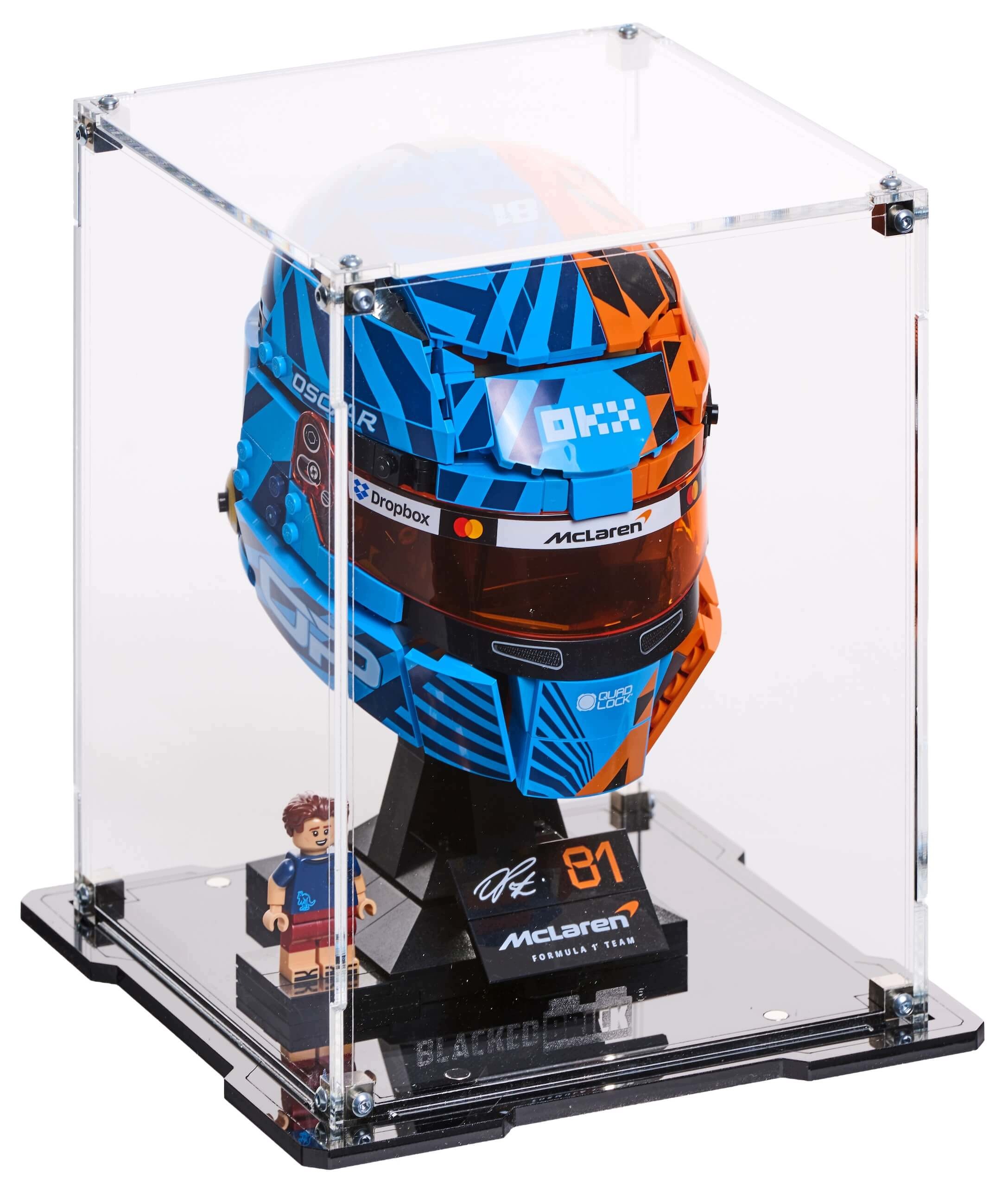 Vitrína Blacked Brick pro Lego 43017 Editions Kask Oscar Piastri McLaren F1