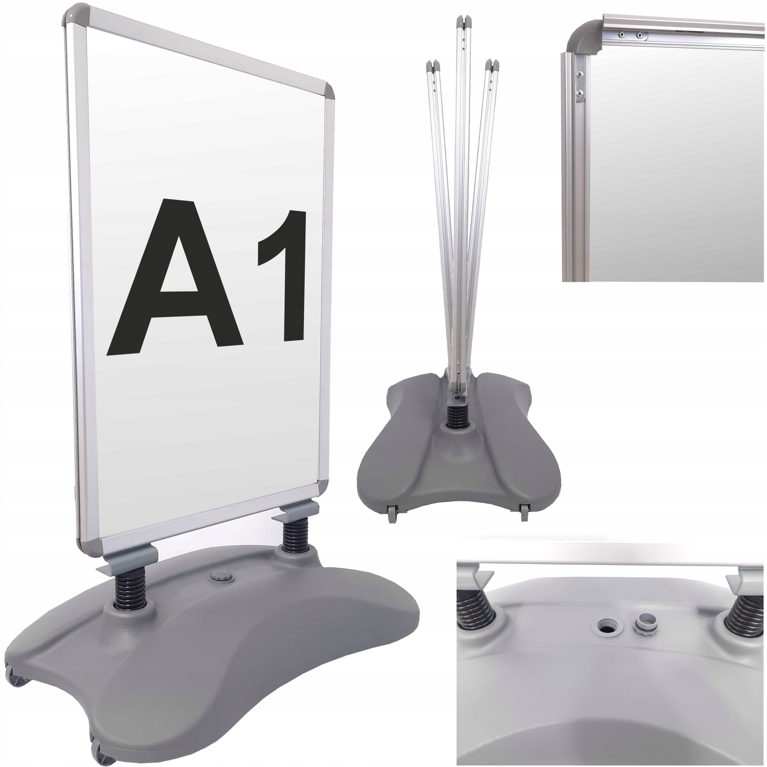 POTYKACZ ZEWNĘTRZNY WATERBASE DWUSTRONNY STOJAK NA PLAKAT ALUMINIUM OWZ A1