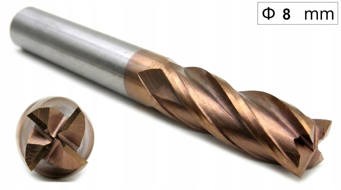 Frez Węglikowy 8 mm 55HRC Fi 8 Vhm Palcowy 4 Pióra 55 Hrc TiSiN 8x20x60