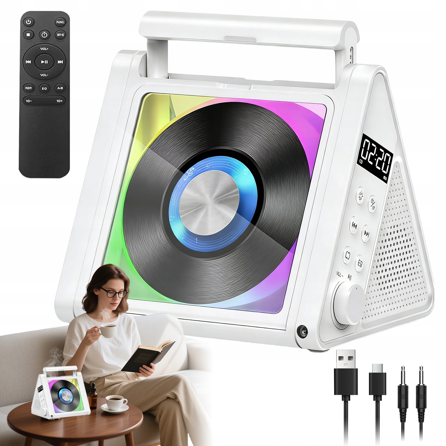 Przenośny Odtwarzacz CD 2X10W Bluetooth 5.3 Fm MP3 Wma Pilot 4000MAH