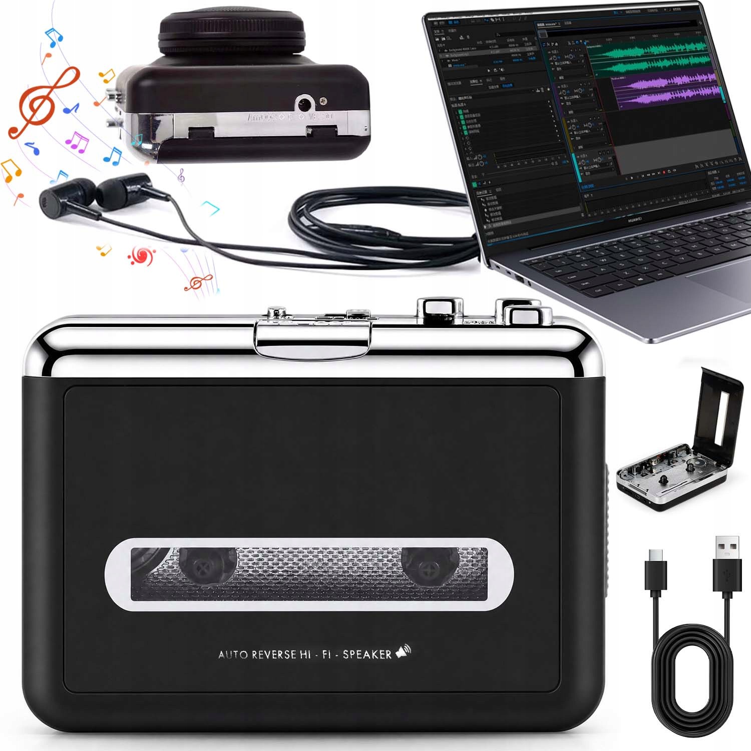 Retro Walkman Konvertor Kazet Discman Na MP3 Přes Usb Sluchátka Reproduktory