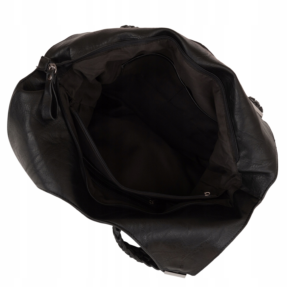 CZARNA torebka torba worek skóra A4 plecione uszy Kolor czarny