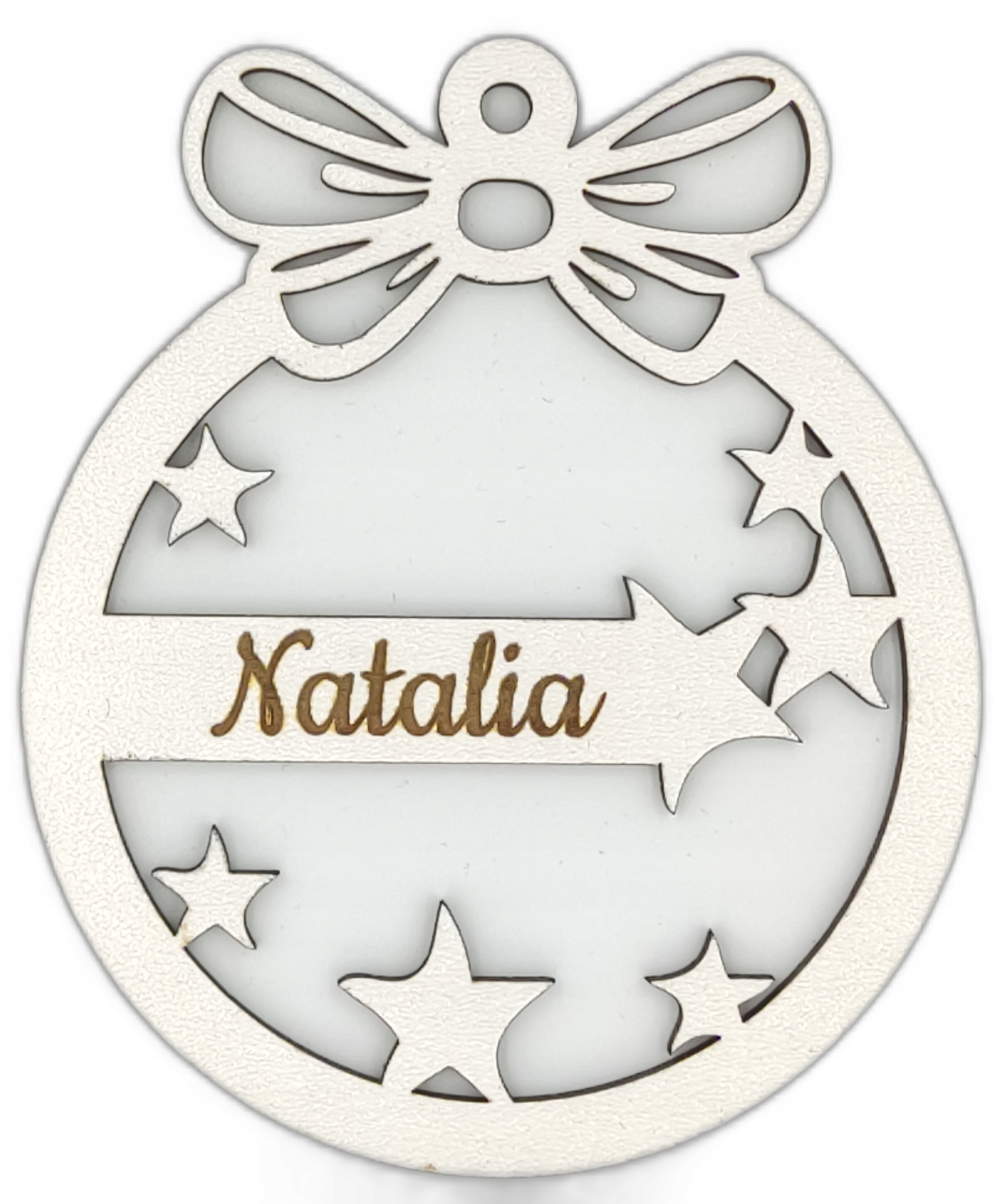 Bombka z imieniem na choinkę gwiazdki święta Biała