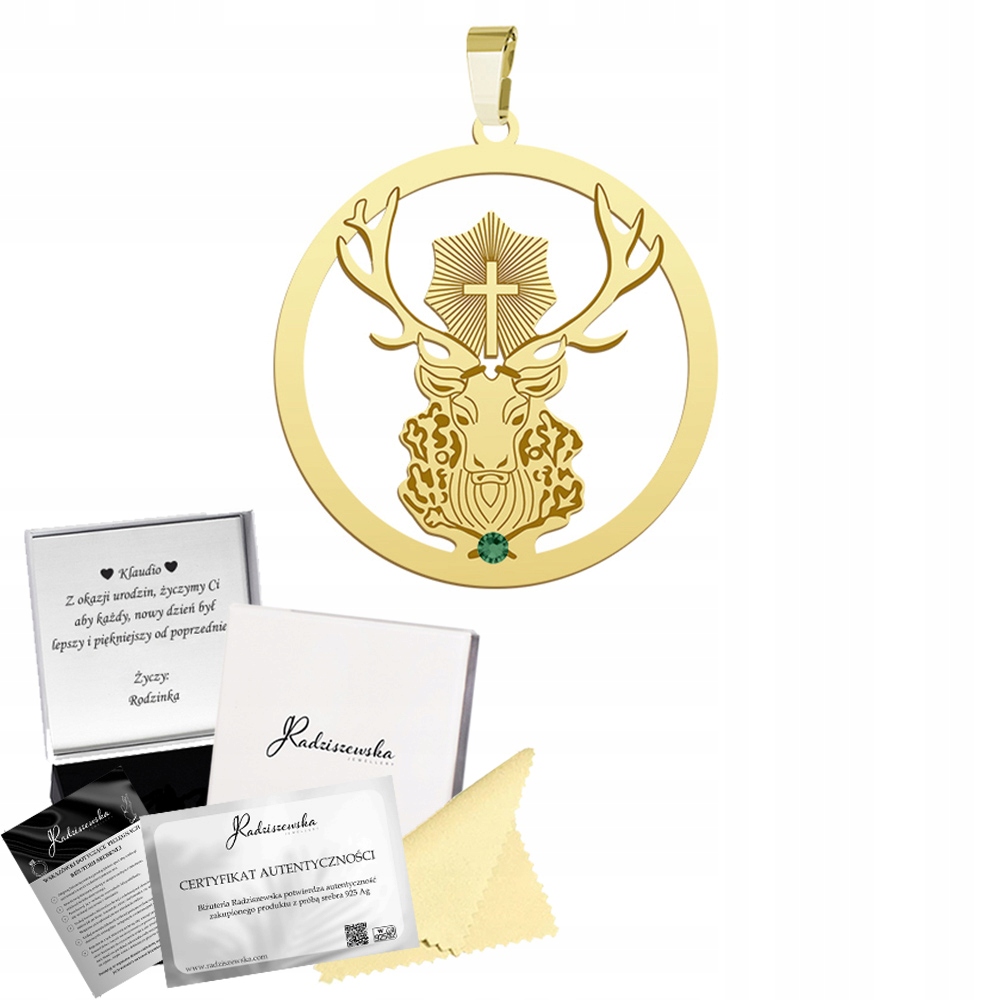 Zlatý přívěsek Jelen svatého Huberta Dárek Gravírování Stříbro 925 Přání