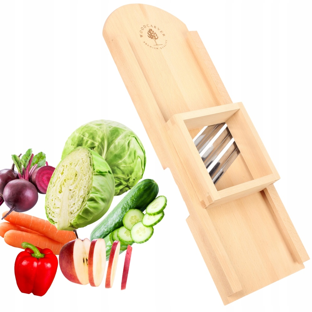 Kráječ Zelí Dřevěný 3-NOŽOVÝ Nerezová Ocel Zásuvka Gravírování