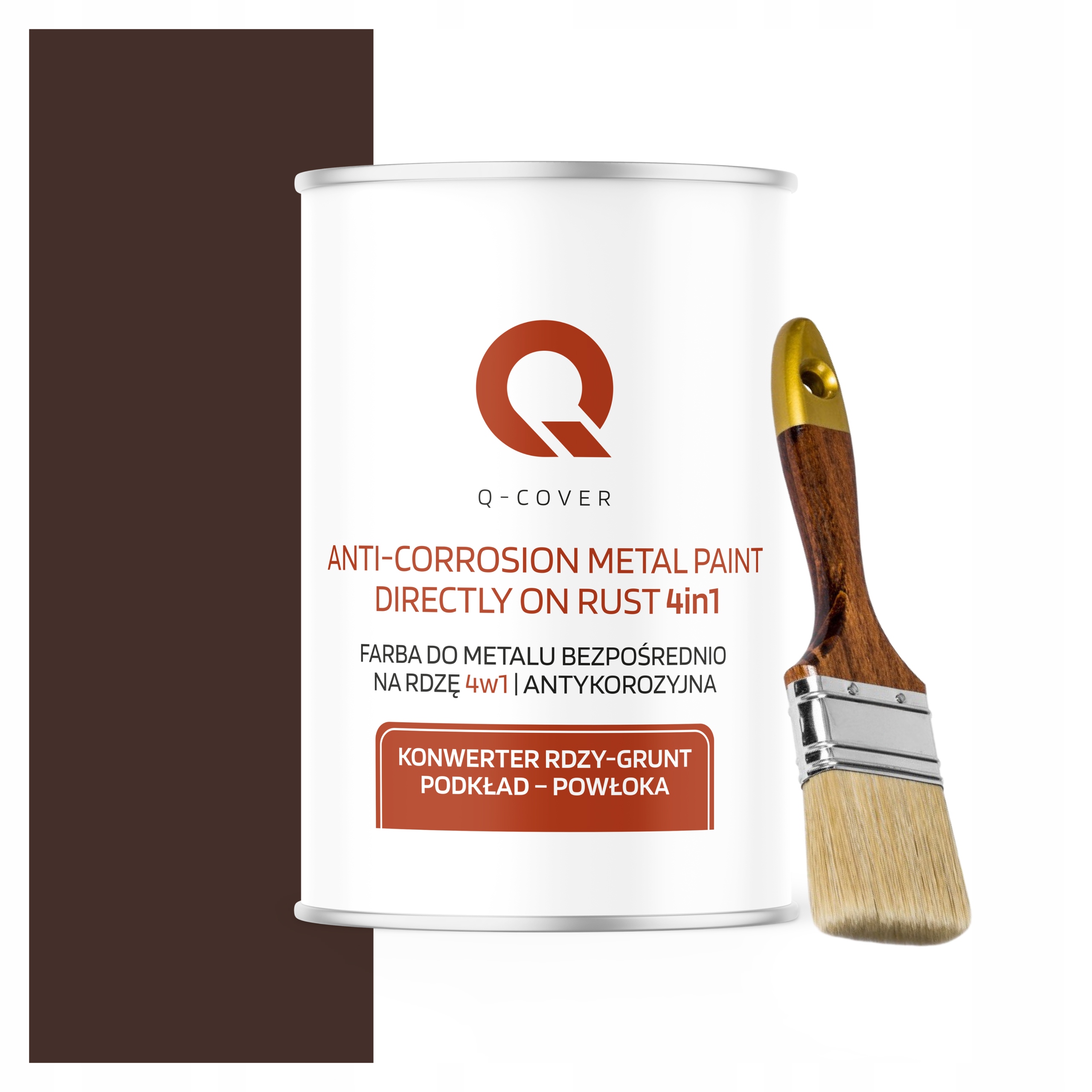 Farba Do Metalu Konwerter Grunt Podkład Powłoka 1L Czekoladowy Brąz +Pędzel