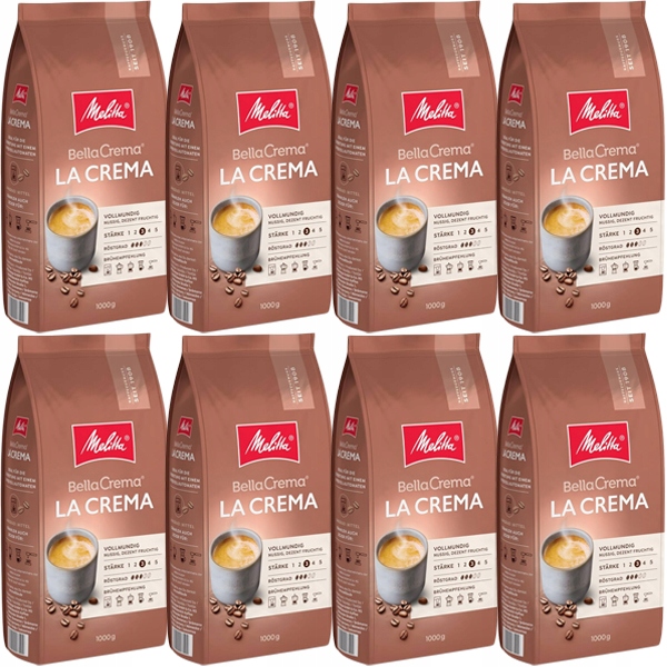 Levně 8 x Káva zrnková Melitta Bellacrema Lacrema 1 kg mix zrn Dárek