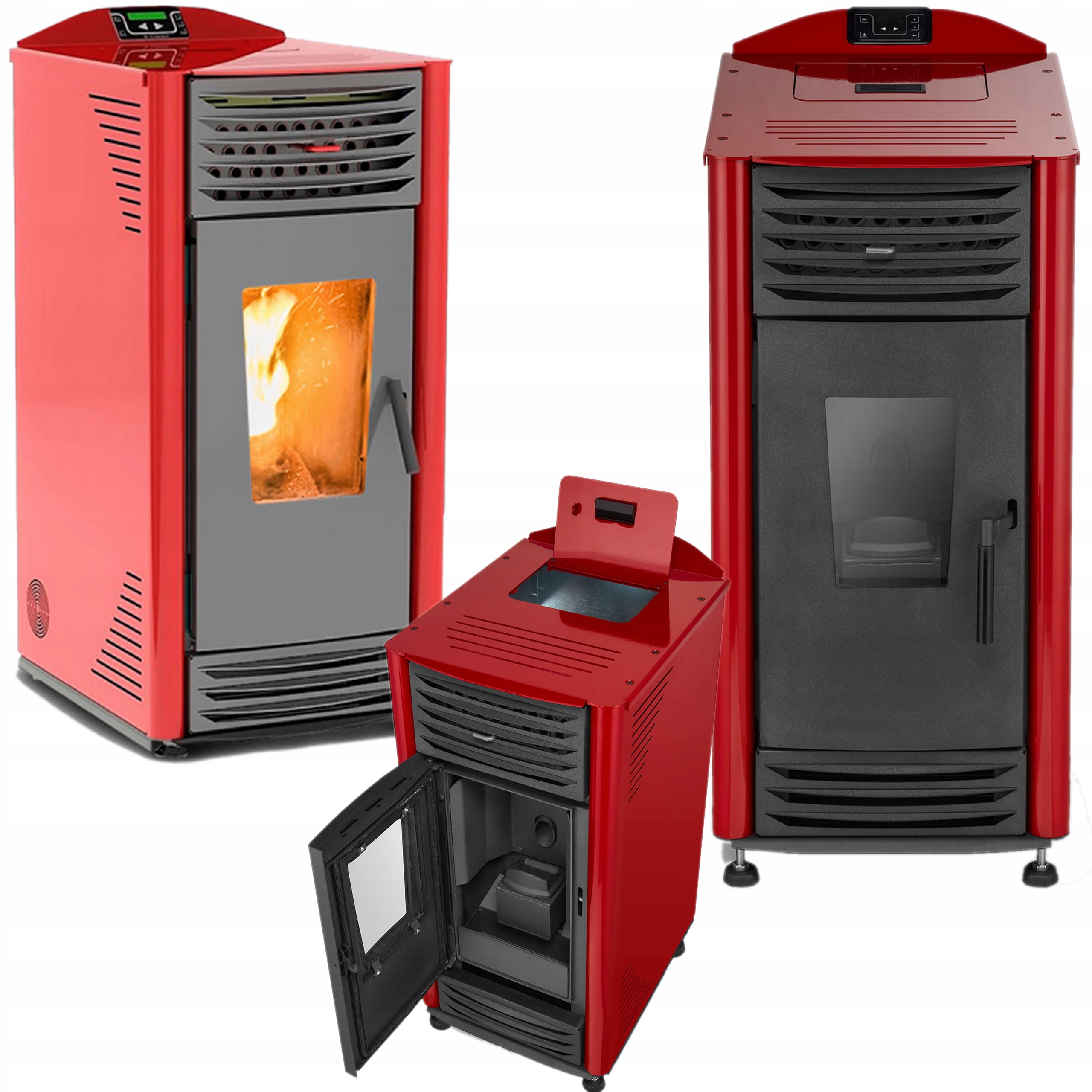 Premium Piec Kocioł powietrzny ekologiczny na pellet 12KW 102KG 120M2 czerw