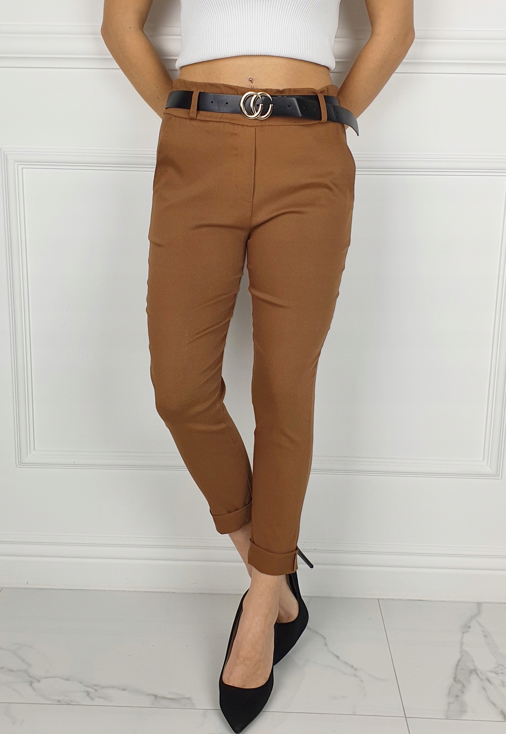 #ELASTYCZNE - SPODNIE - DAMSKIE - W GUMKĘ - PASEK# Zapięcie brak