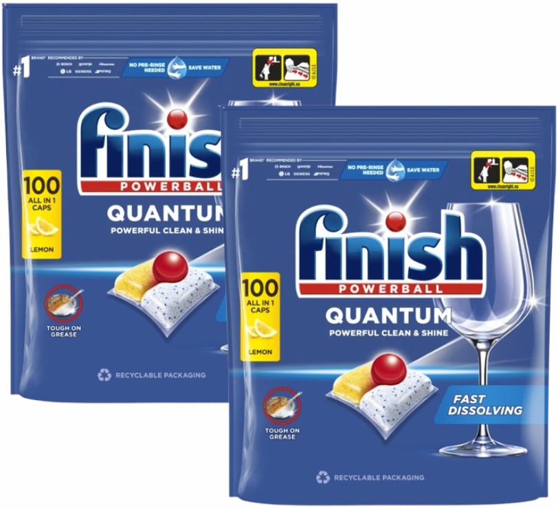 Levně Finish Quantum All In One kapsle do myčky Lemon Citronové 2x100 kapslí