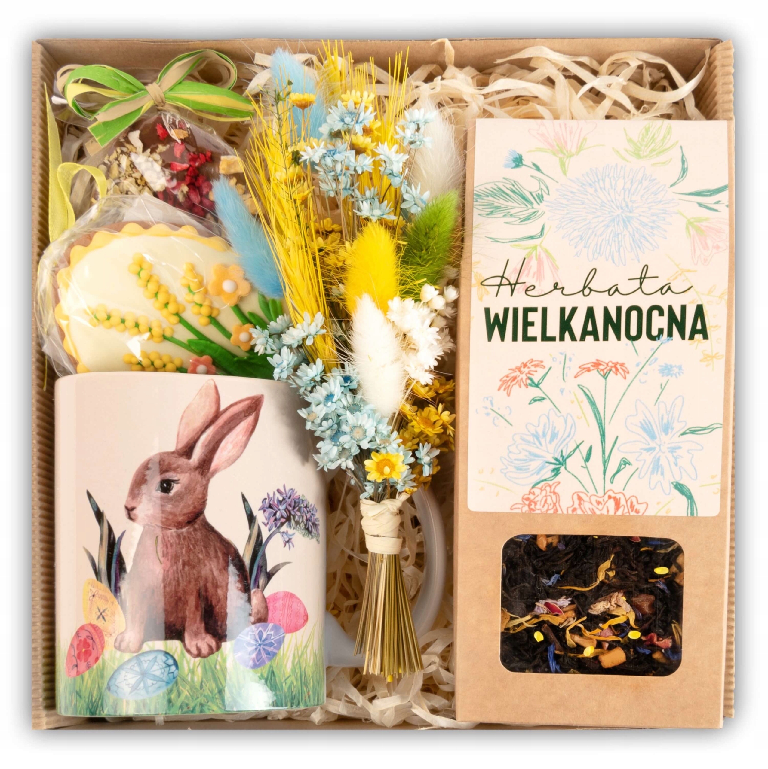 Levně Dárkový koš Velikonoce sada hrnek a sladkosti