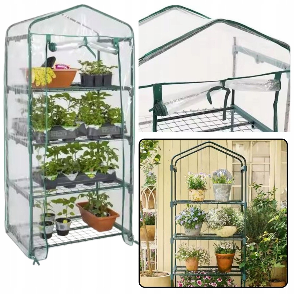 Mini zahradní balkonový skleník 4 police Fólie Pvc 69 x 49 x 157 cm